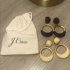 J.Crew Black and Beige Hoop Earrings Set
